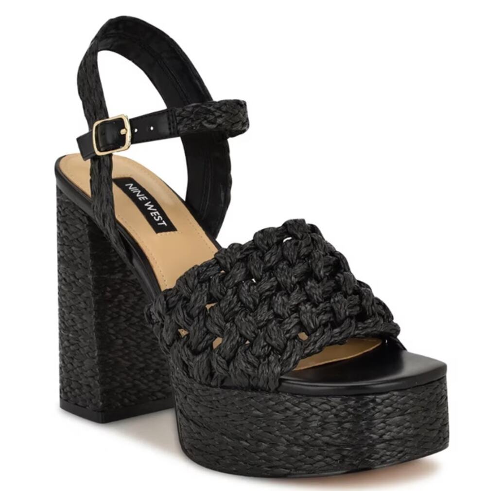 Nine West Womens Vadyn Platform Sandals Size 8.5 M Black Heels NWOB
